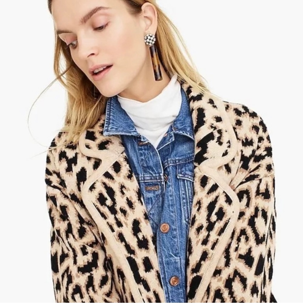 NWT JCrew Double Breasted Leopard Sweater Coat